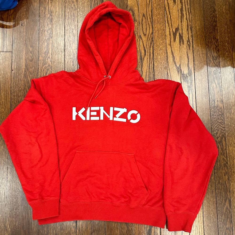 Kenzo Men's Classic Logo Hoodie Sweatshirt- Cherry-XXL